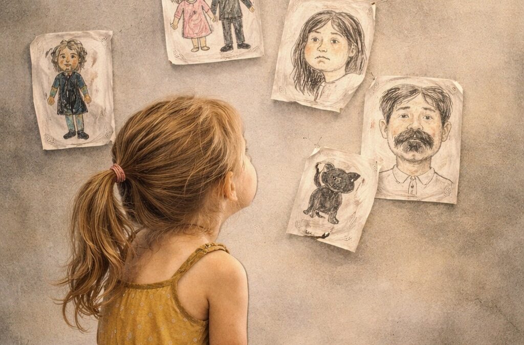 niña observando dibujos familiares crecer con una madre emocionalmente inestable