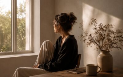 Mujer sentada junto a una ventana como metáfora de identidad, límites emocionales y relaciones sanas